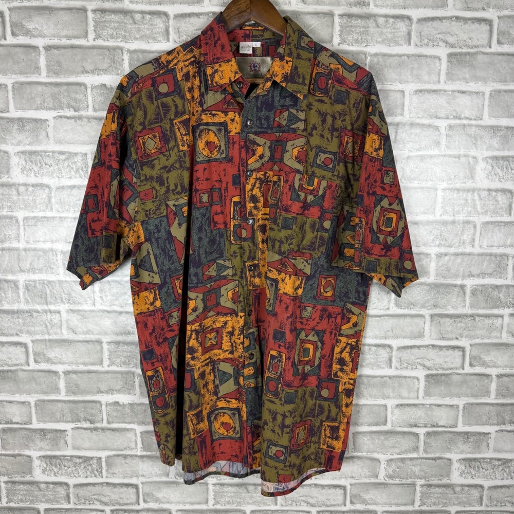 The Territory Ahead Mens Large 90s Abstract Geometric Cotton Short Sleeve Shirt